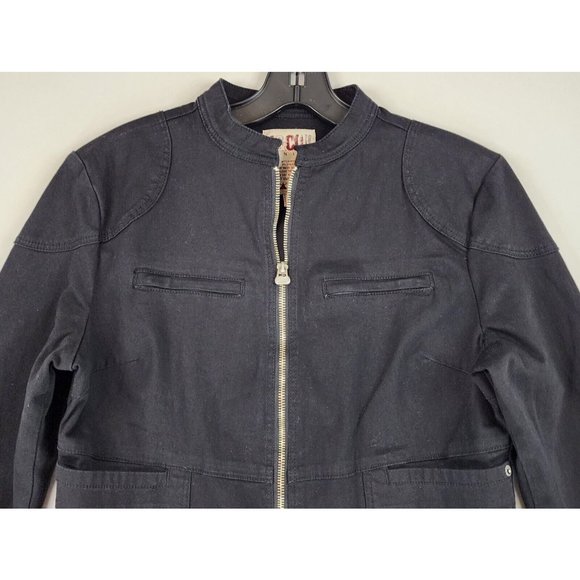J & Co Denim Jacket Womens Large Black Distressed Retro Buckle Accent Full Zip - Picture 6 of 10